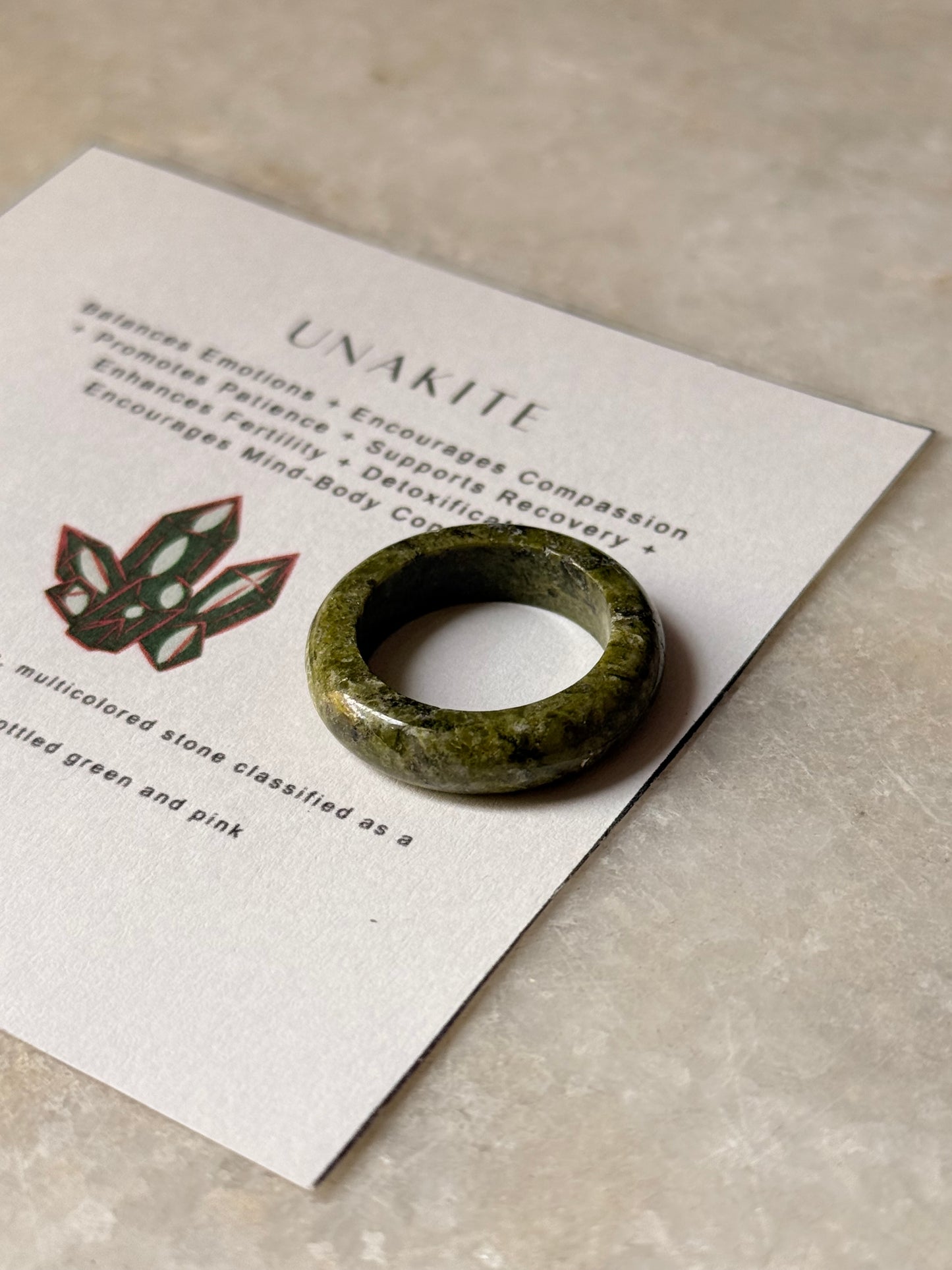 Natural Crystal Unakite Band Ring