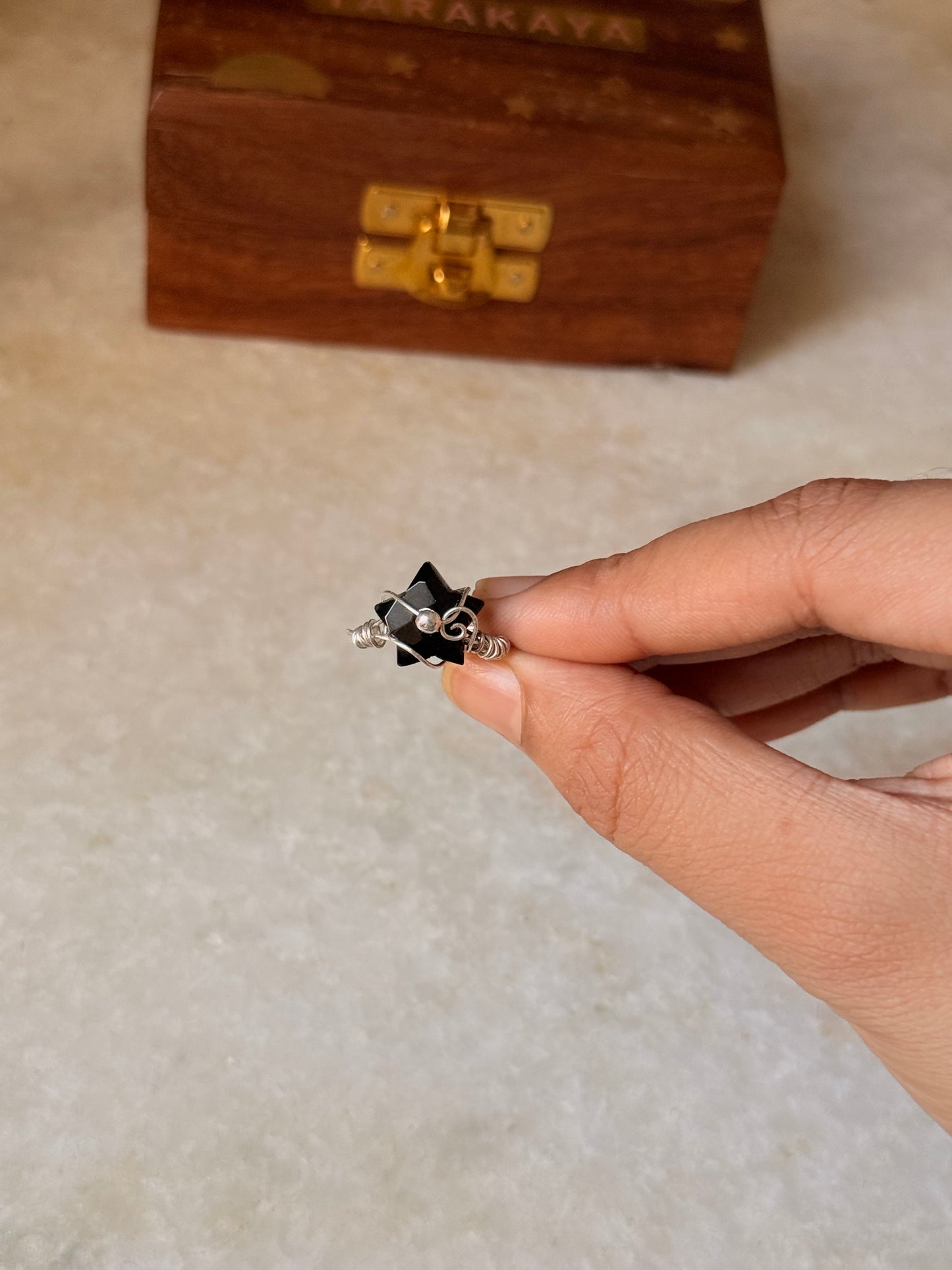 925 Sterling Silver Black Onyx Star Wire Wrapped Handcrafted Ring