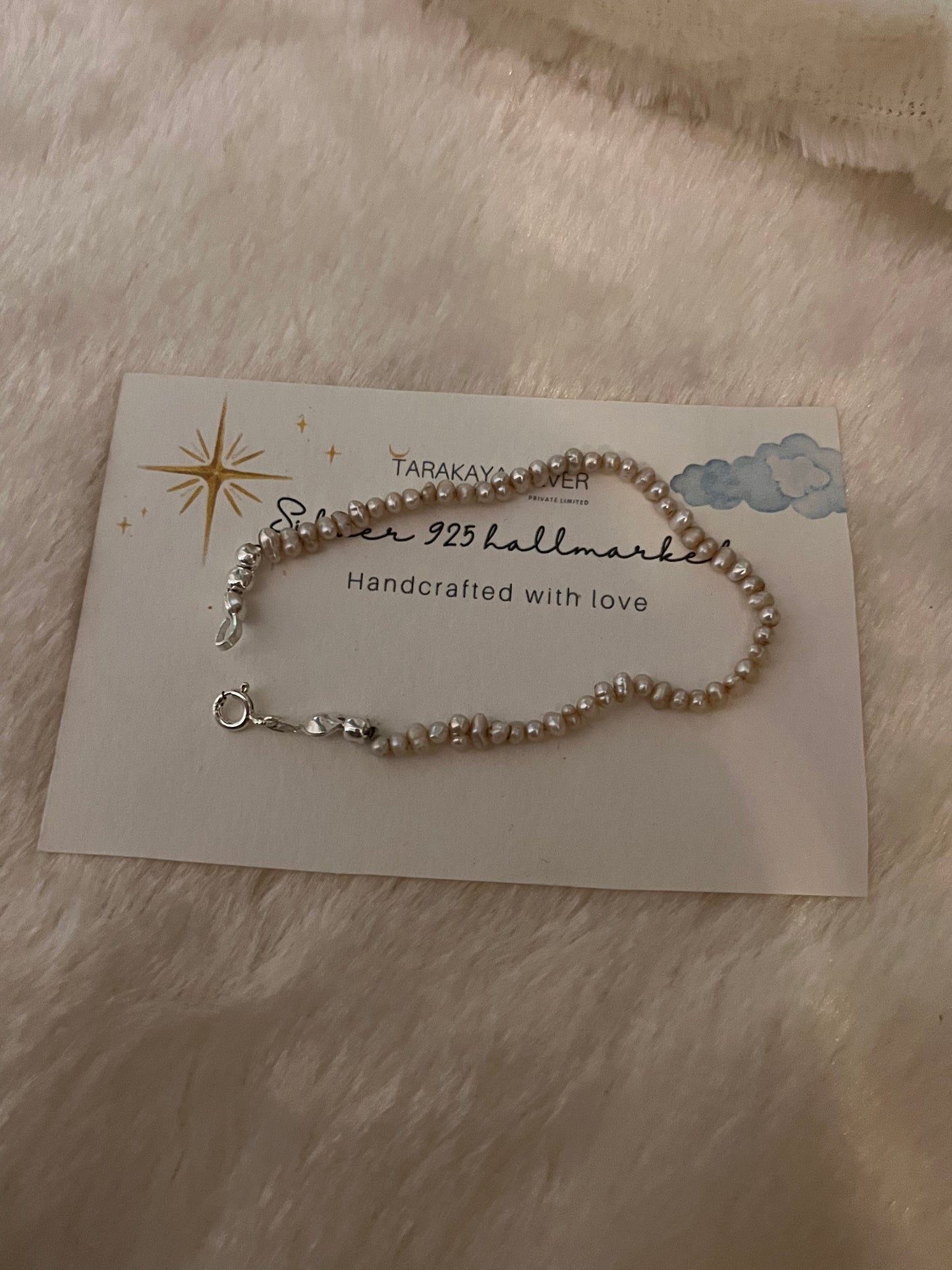 Silver Bracelet with Basra Natural Freshwater Pearls