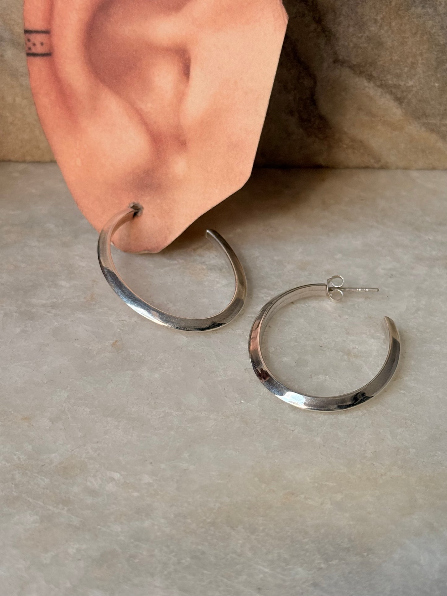 925 Sterling Silver Chunky Italian U Statement Half Hoops