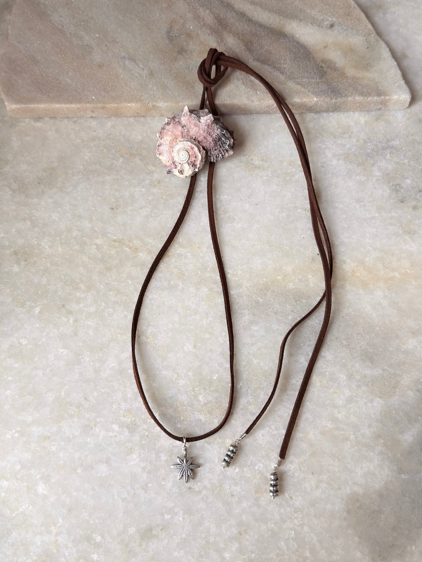 925 Sterling Silver Hemp Charm & Tribal Chunky Charm Tassel Leather Dark Brown Leather Cord Necklace