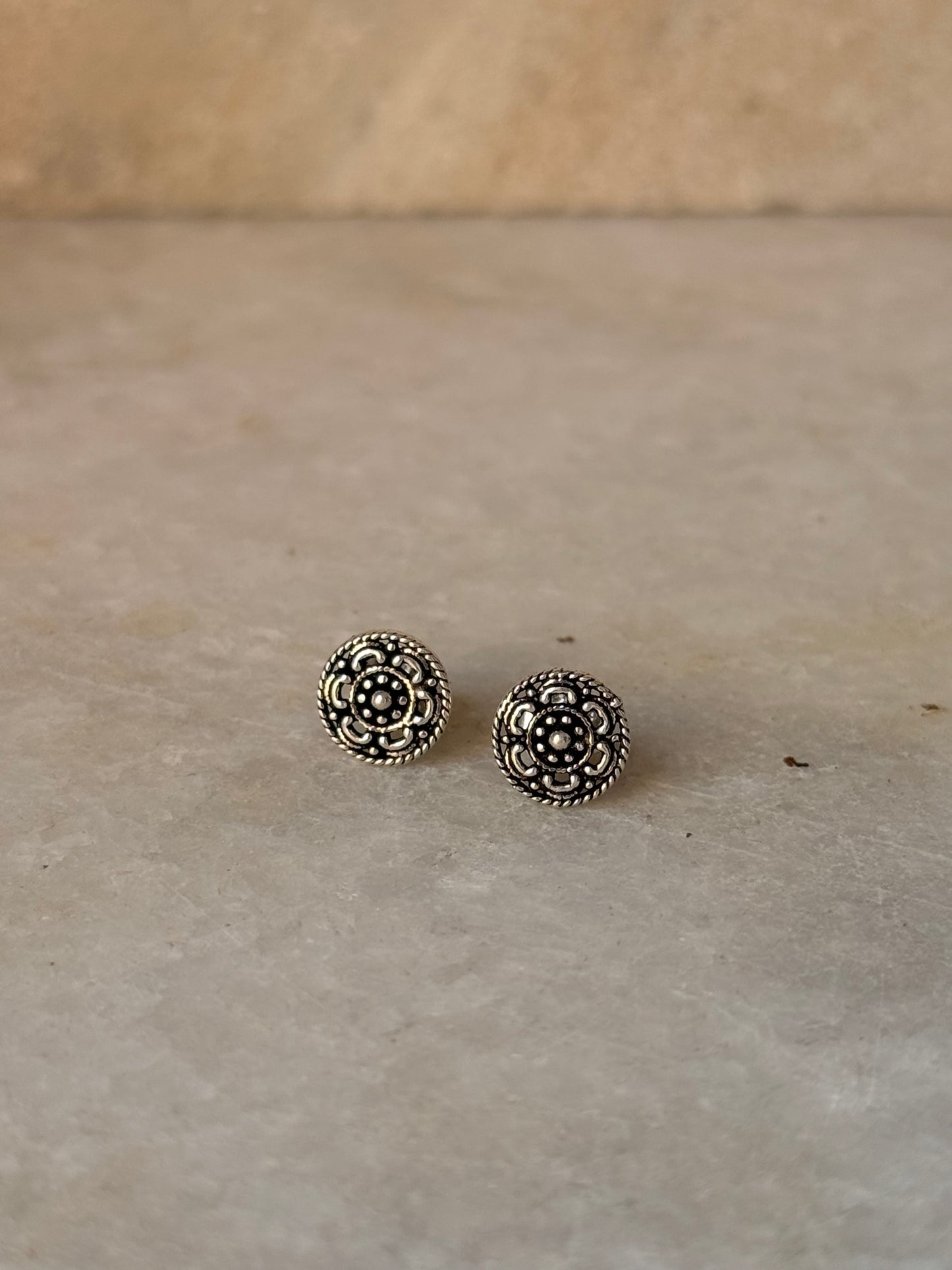 925 Sterling Silver Antique Plain Oxidised Boho Studs Earrings