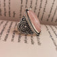 Rose Quartz Boho Oval Statement Ring in Silver