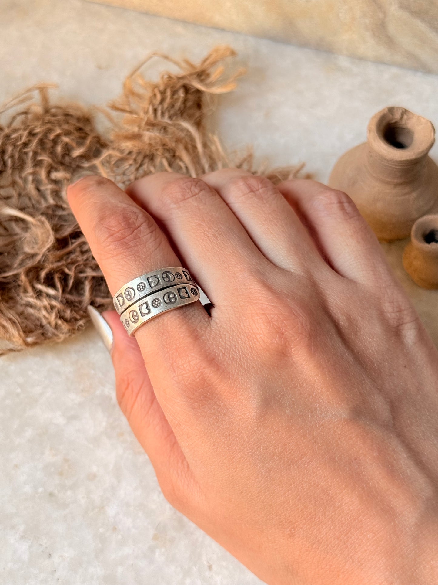 925 Sterling Silver Bohemian Hill Quirky Smiley,Hearts Emoji Engraved Handcrafted Adjustable Ring