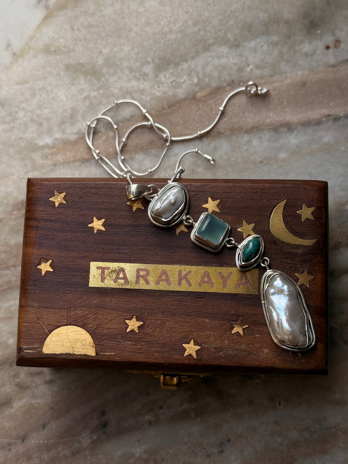 925 Sterling Silver Baroque Pearls, Aqua Chalcedony, Faux Turquoise Statement Handcrafted One of a Kind Pendant