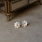 925 Sterling Silver Mother of Pearl Flower Carved Lab Grown Ruby Tiny Studs- 2 in 1