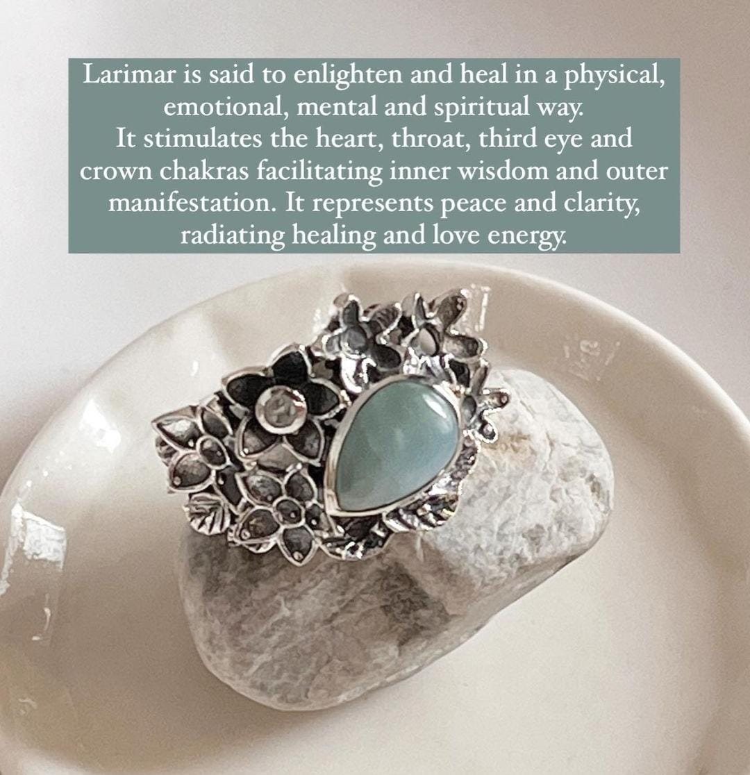 Handcrafted Larimar Statement Ring with Forest Details