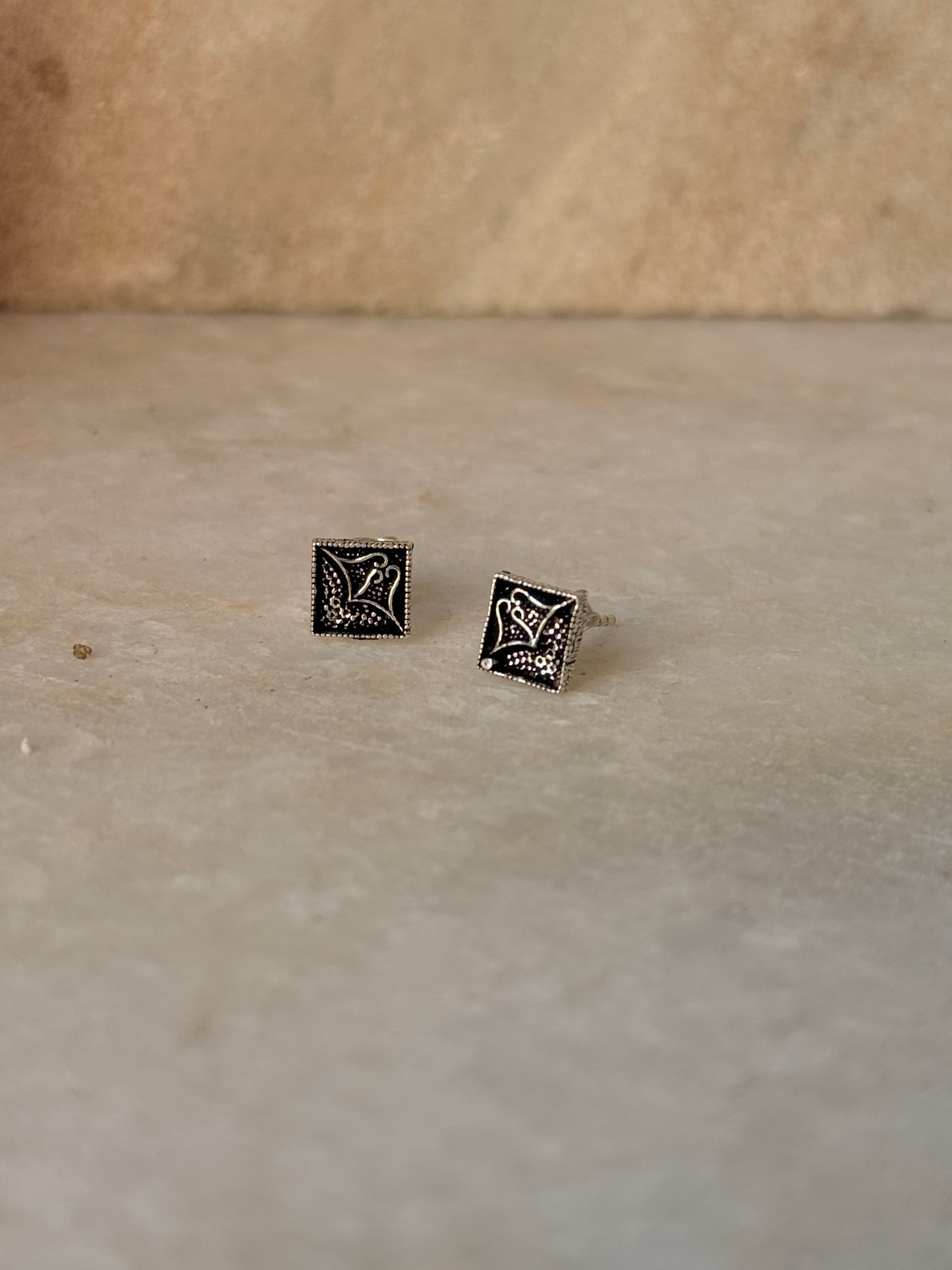 925 Sterling Silver Antique Plain Oxidised Boho Studs Earrings