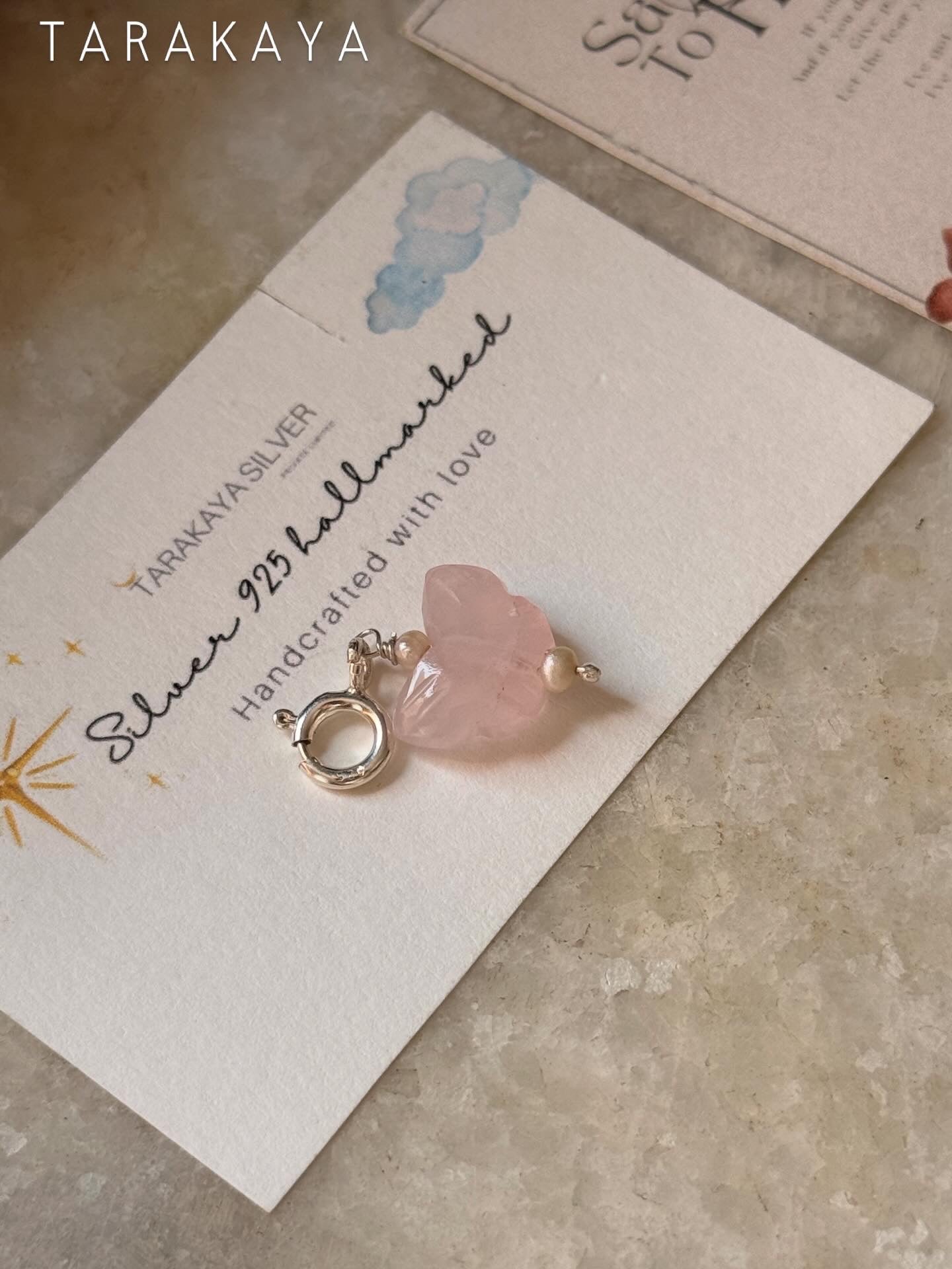 925 Sterling Silver Rose Quartz Butterfly With Pearls Charm