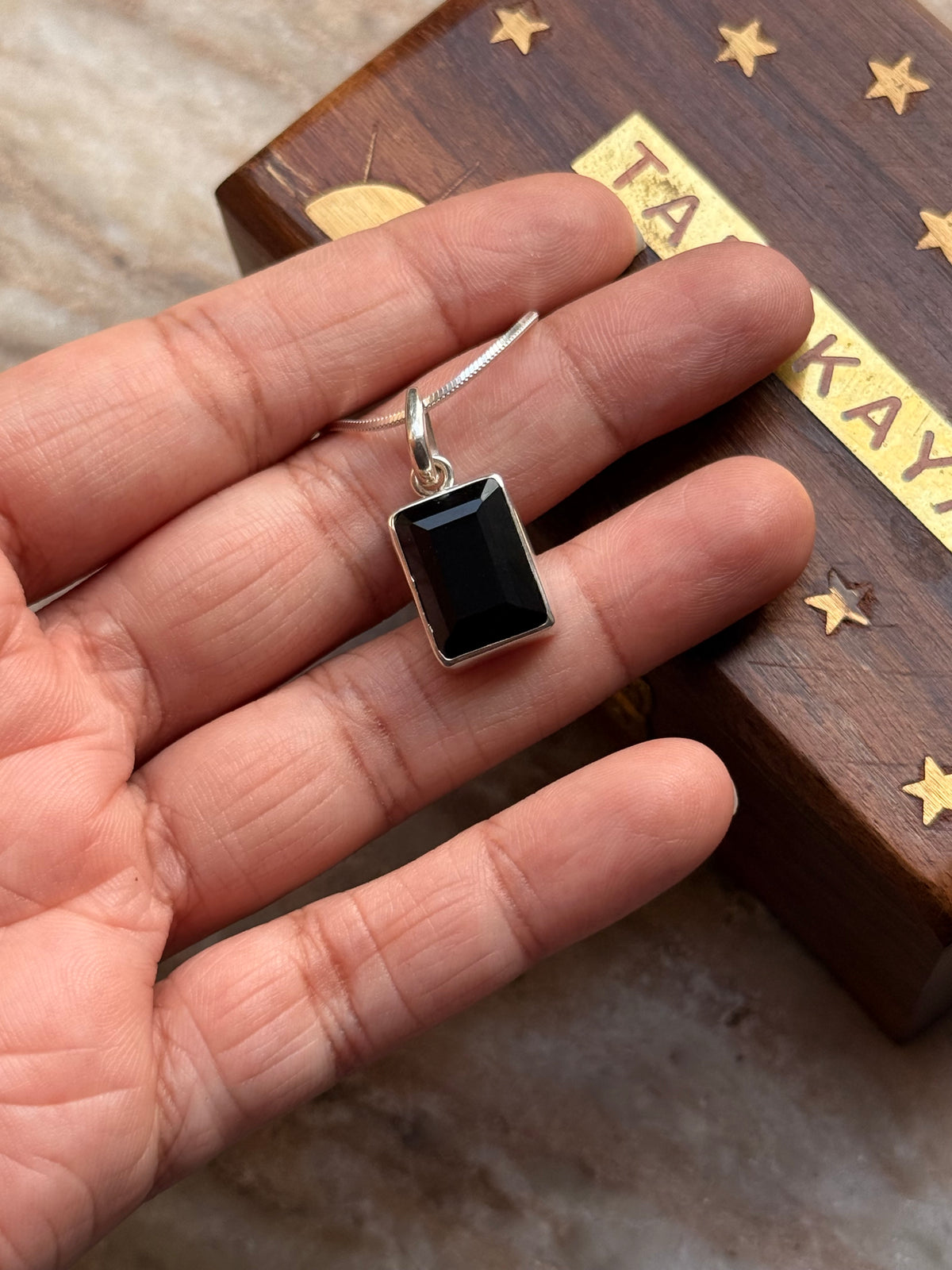 925 Sterling Silver Black Onyx Rectangle Unisex Pendant