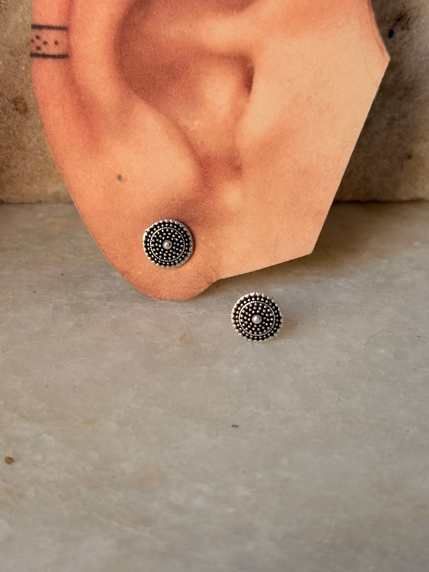 925 Sterling Silver Antique Plain Oxidised Boho Studs Earrings