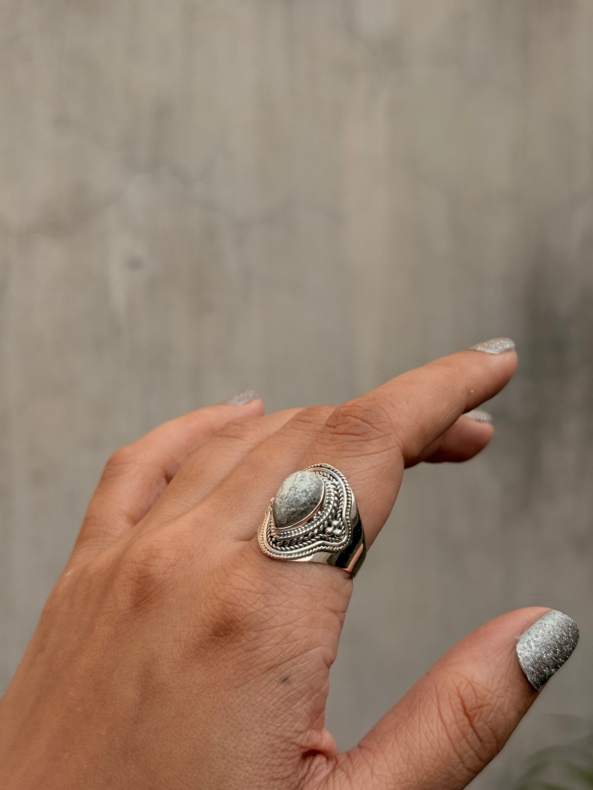 925 Sterling Silver Jasper Pear Handcrafted Boho Ring