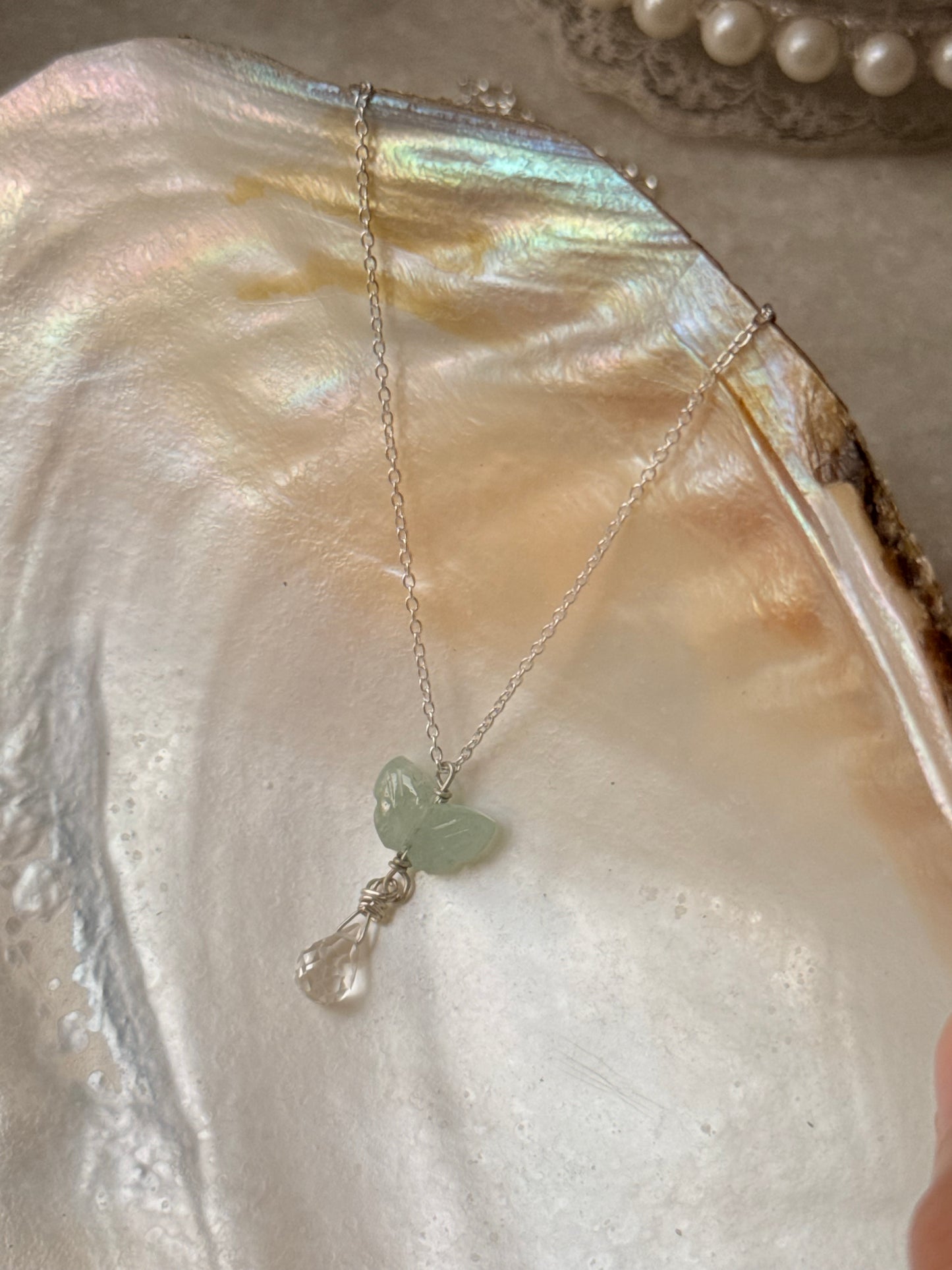 925 Sterling Silver Aquamarine Butterfly, Clear Quartz Drop Handcrafted Necklace
