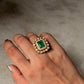 925 Sterling Silver Gold Plated Green onyx , Antique Moissanite Polki Adjustable Ring