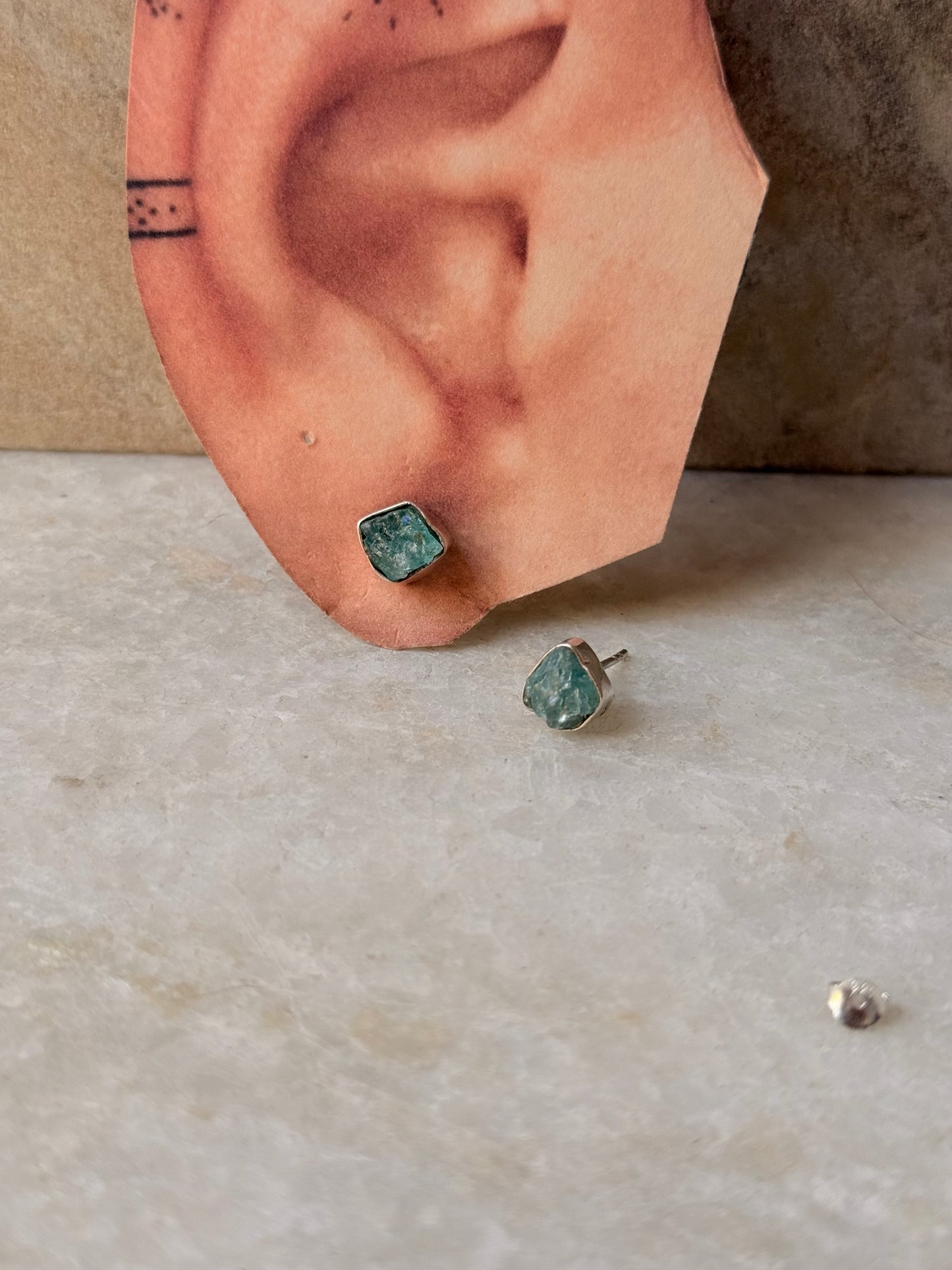 925 Sterling Silver Apatite Raw Uncut Studs Earrings