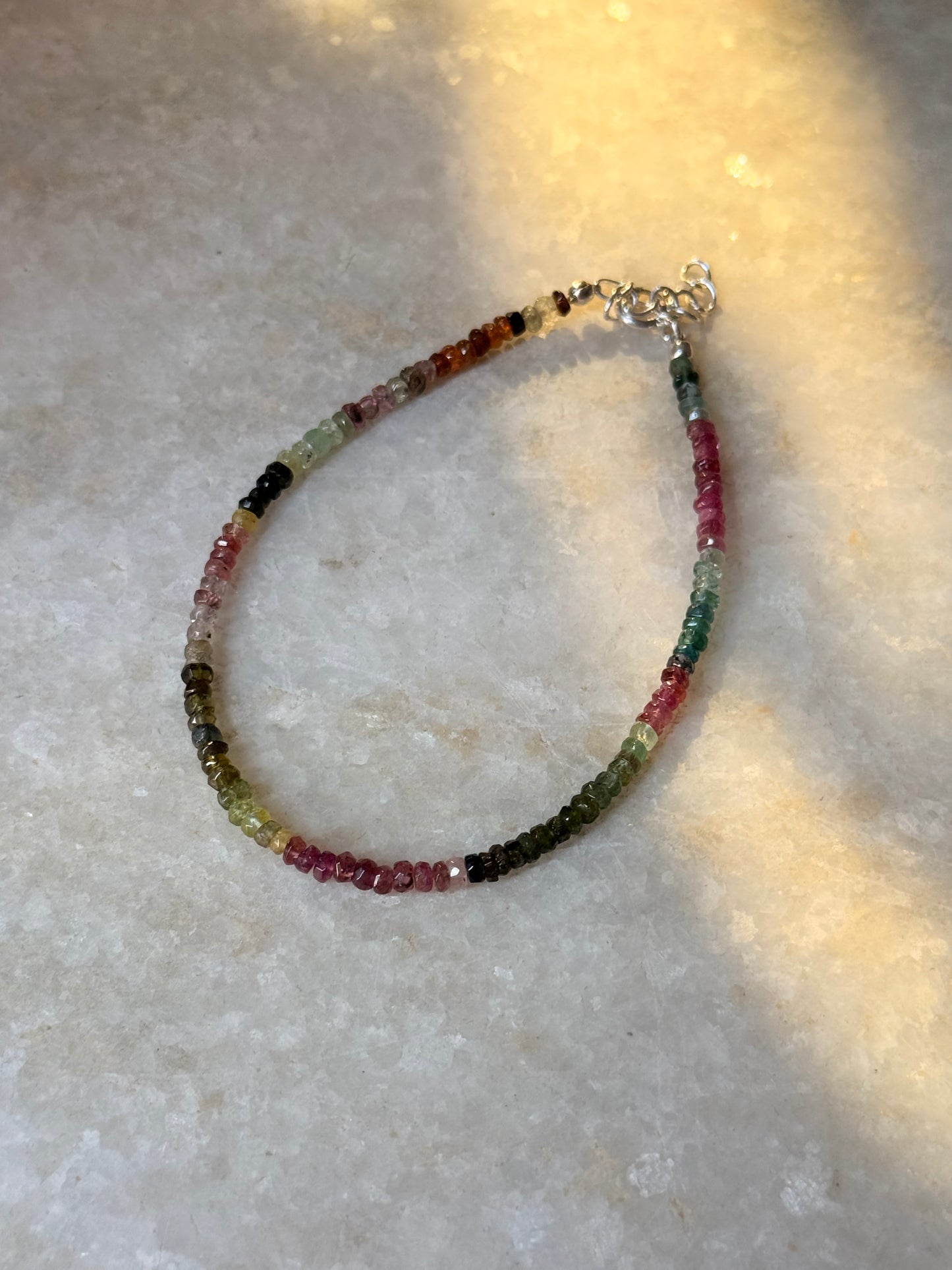 Multi Tourmaline 4mm Rondelle 925 Sterling Silver Anklet
