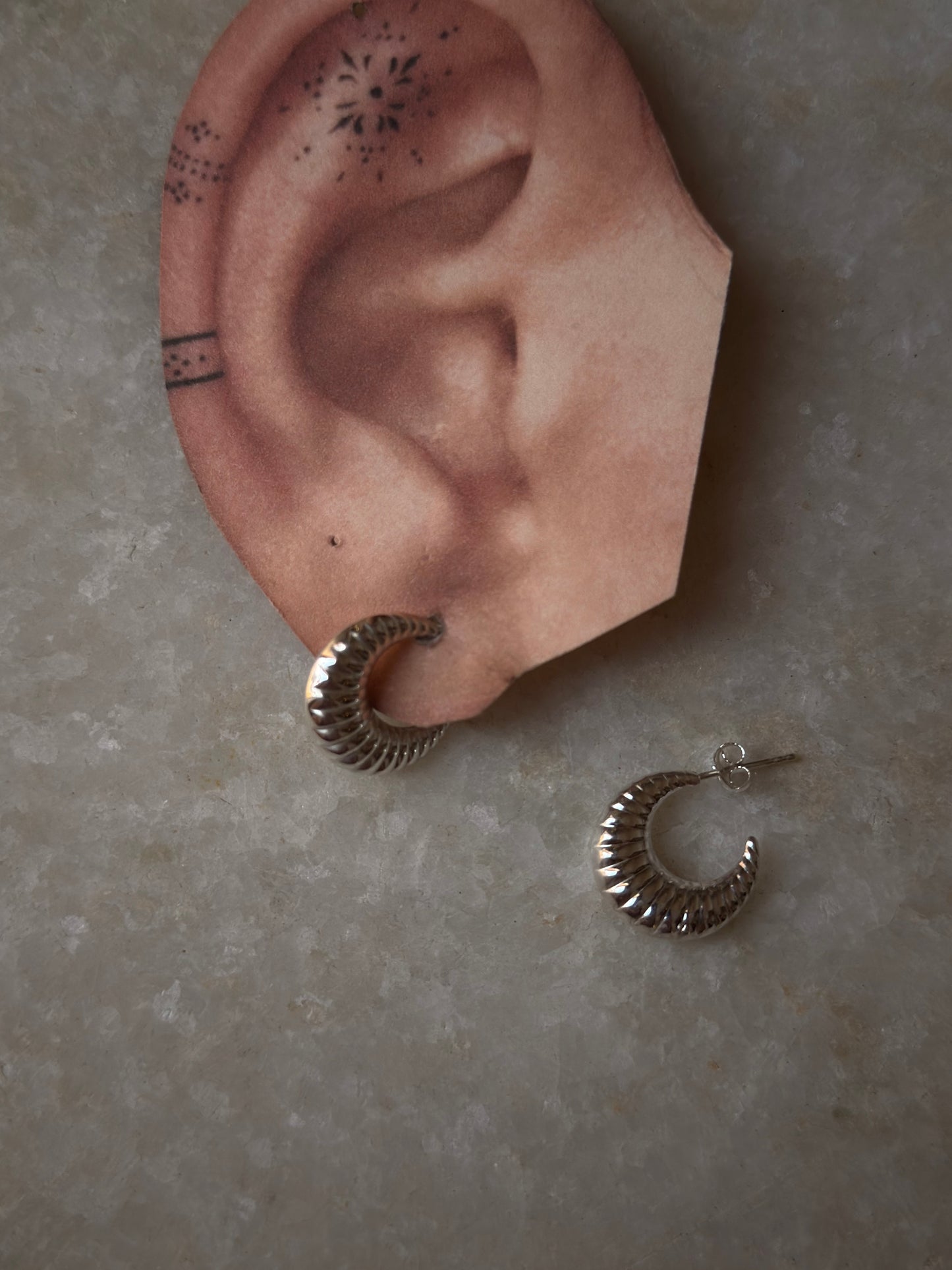 925 Sterling Silver Chunky Italian Textured Half Moon Hoops Earrings