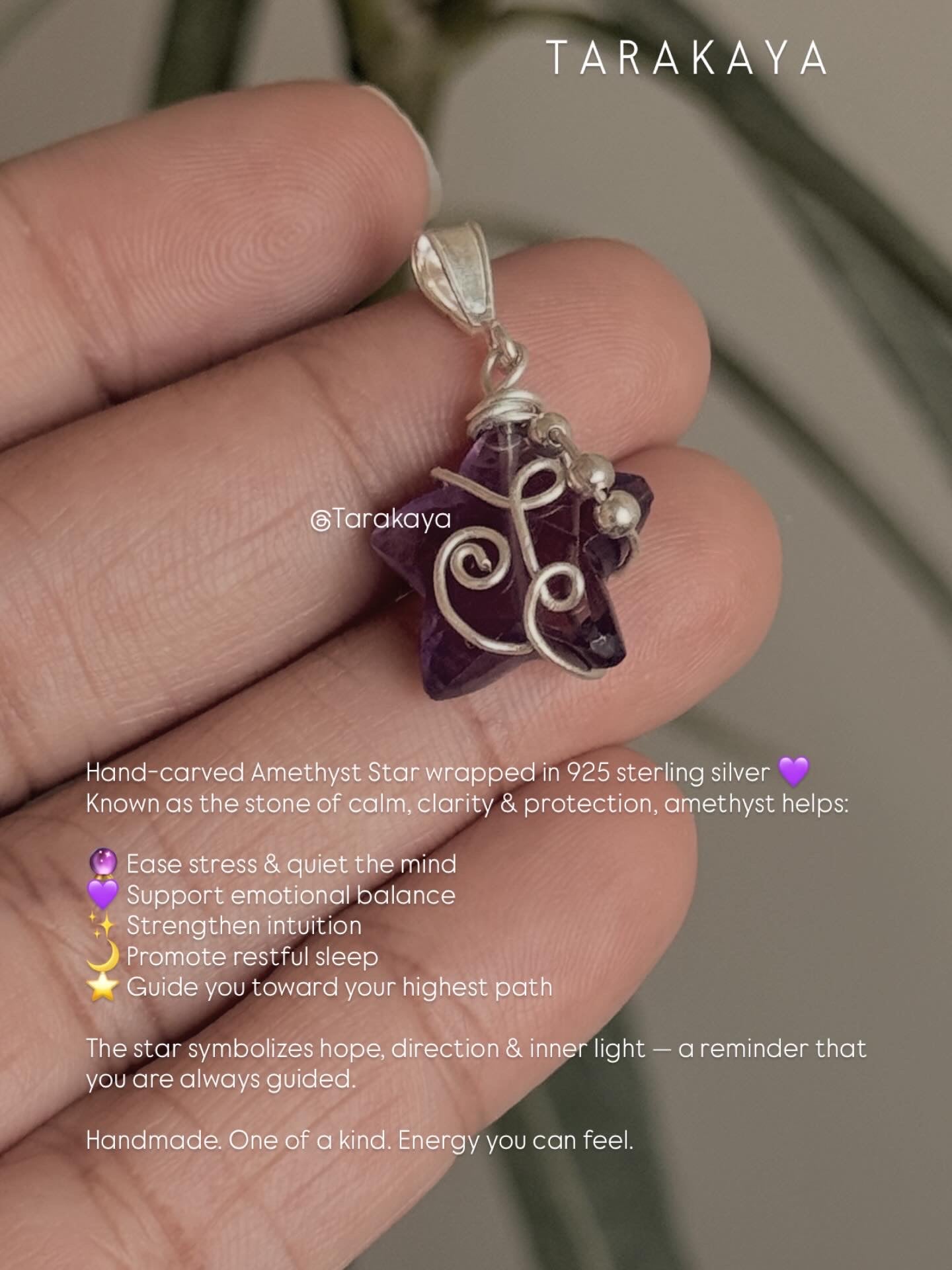 925 Sterling Silver Amethyst Star Wire Wrapped Handcrafted Pendant