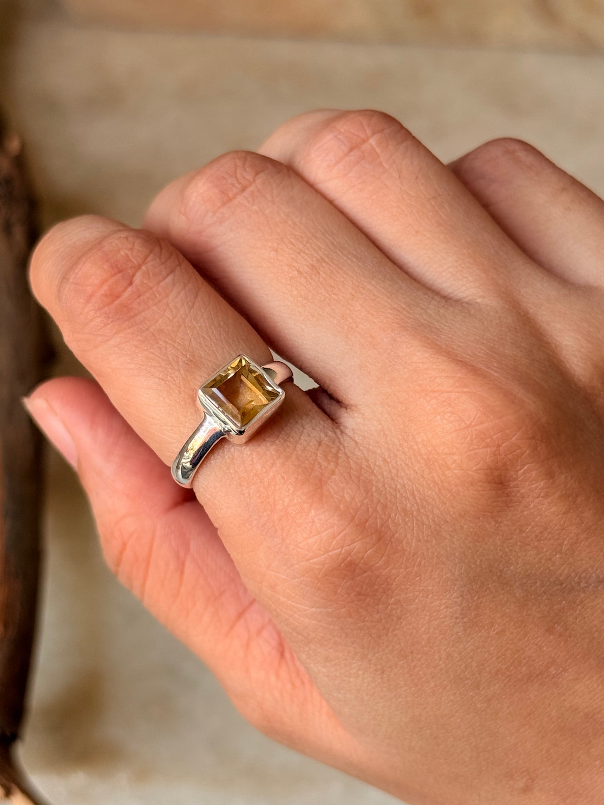 925 Sterling Silver Citrine Square Cut Ring