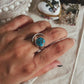 Chic adjustable silver ring with copper turquoise moon-shaped gemstone
