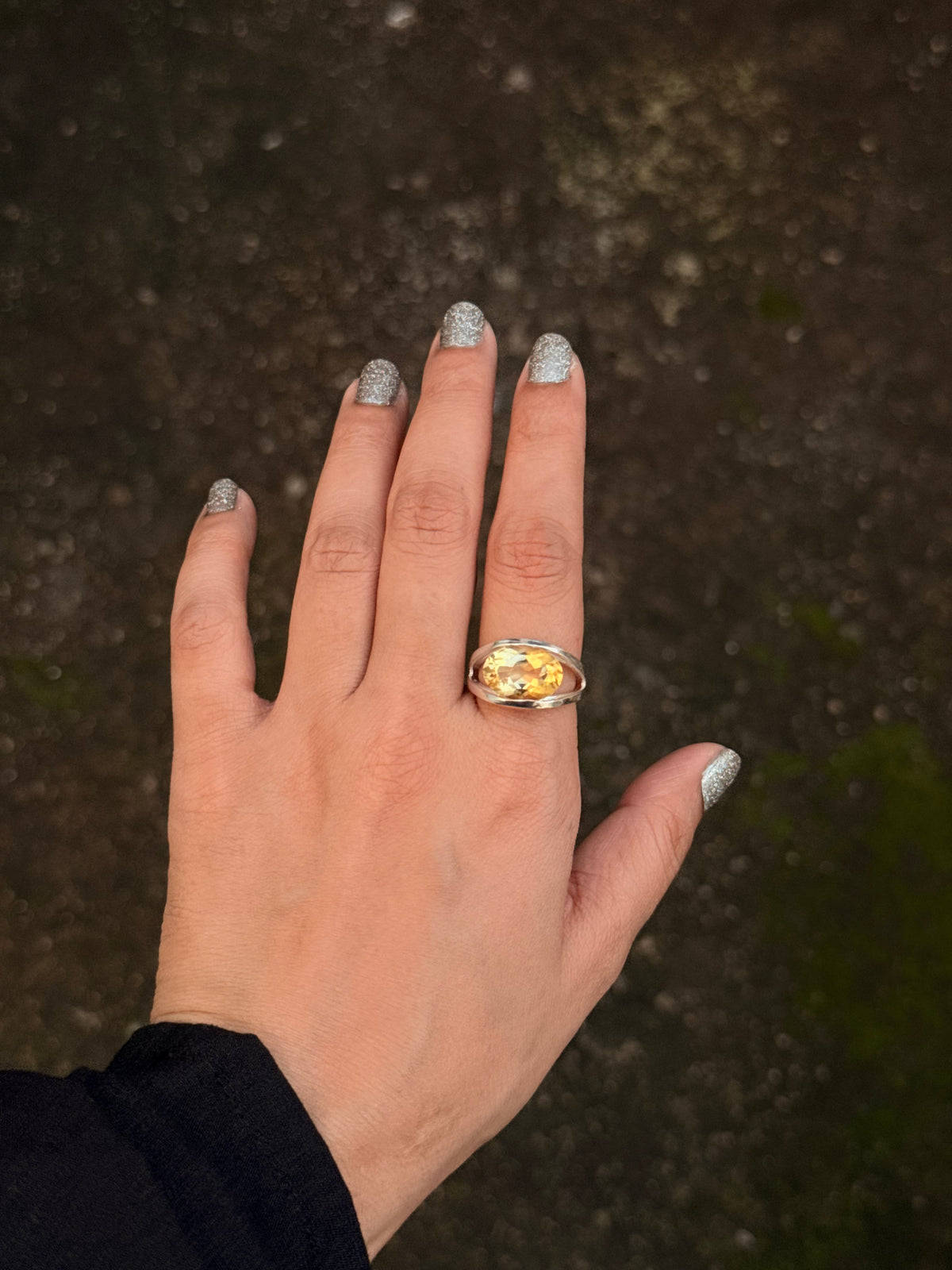 925 Sterling Silver Citrine Oval Statement Contemporary Ring