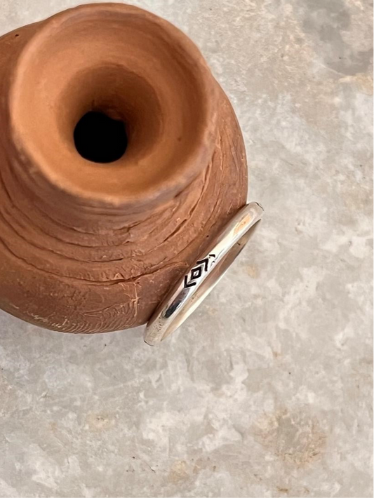 Tribal Engraved V Stackable ii 925 Sterling Silver Ring
