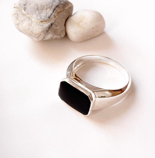 Black Onyx Signet Silver Ring