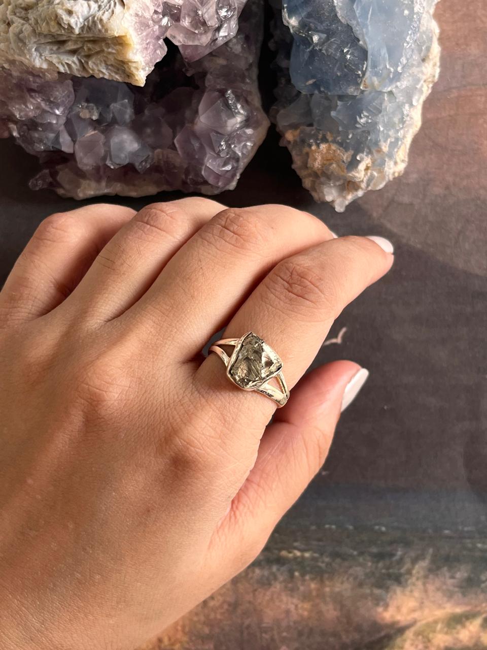 Handcrafted Raw Pyrite Silver Ring