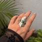 925 Sterling Silver Green Tourmaline Raw Uncut Molten Textured Statement Handcrafted Ring