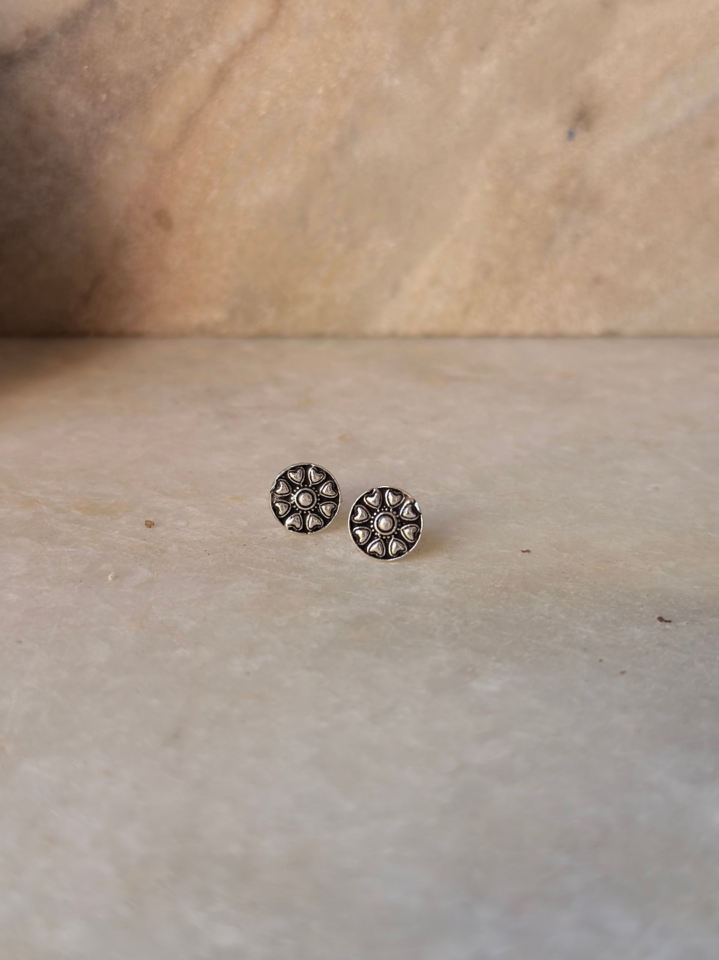 925 Sterling Silver Antique Plain Oxidised Boho Studs Earrings