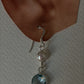 Elegant pearl and checkerboard blue topaz silver earrings