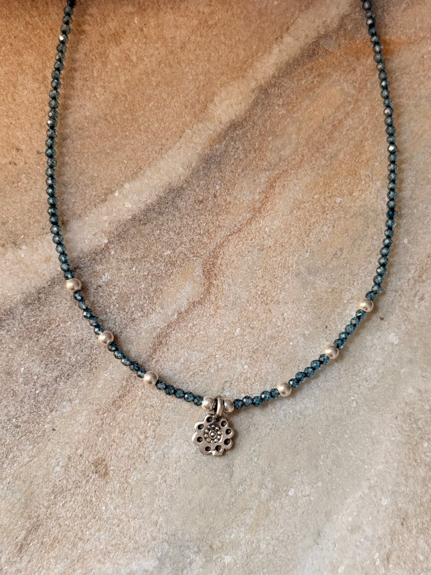 London Blue Topaz with Flower Charm 925 Sterling Silver Necklace