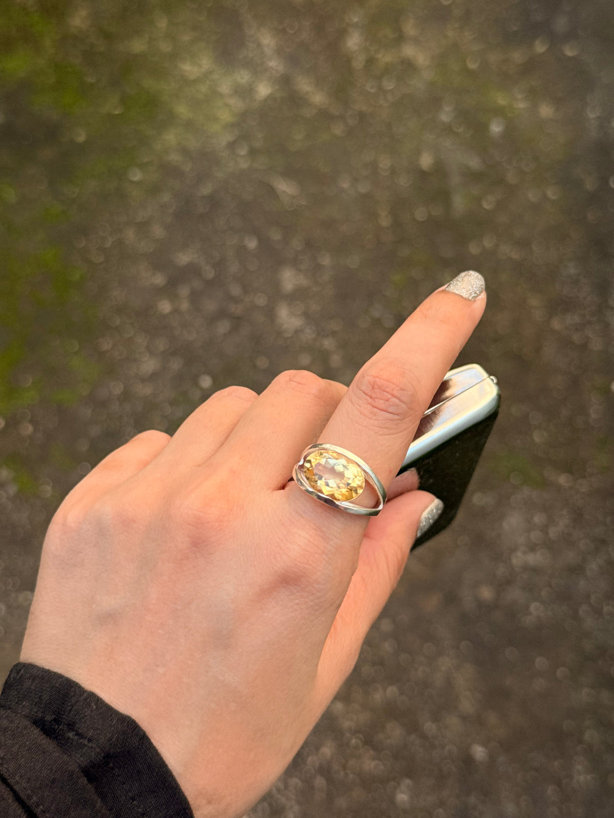 925 Sterling Silver Citrine Oval Statement Contemporary Ring