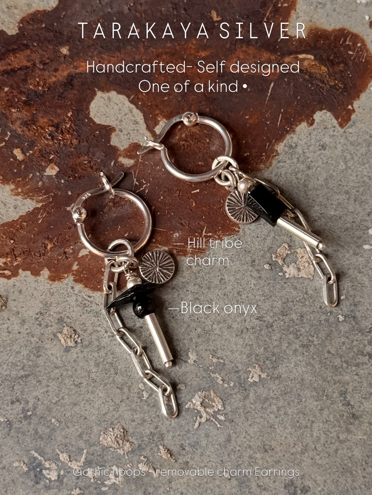 925 Sterling Silver Black Onyx & Tourmaline, Coin Hoops