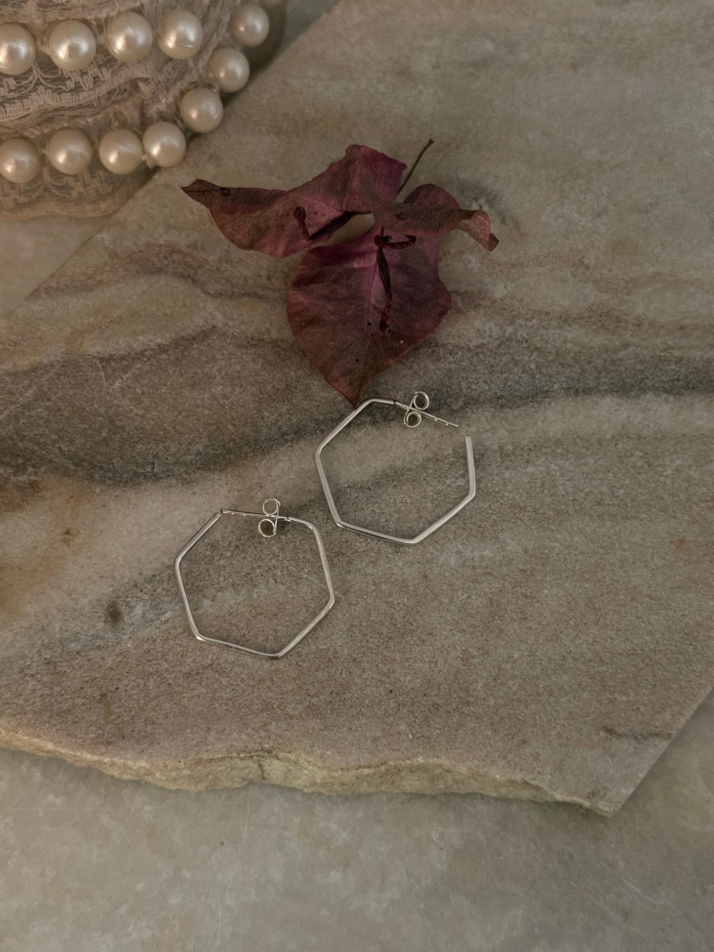 925 Sterling Silver Hexagon Plain Hoops