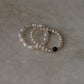 Natural Crystal Stretchy Shiny Basra Pearl & Garnet Silver Ball Rings