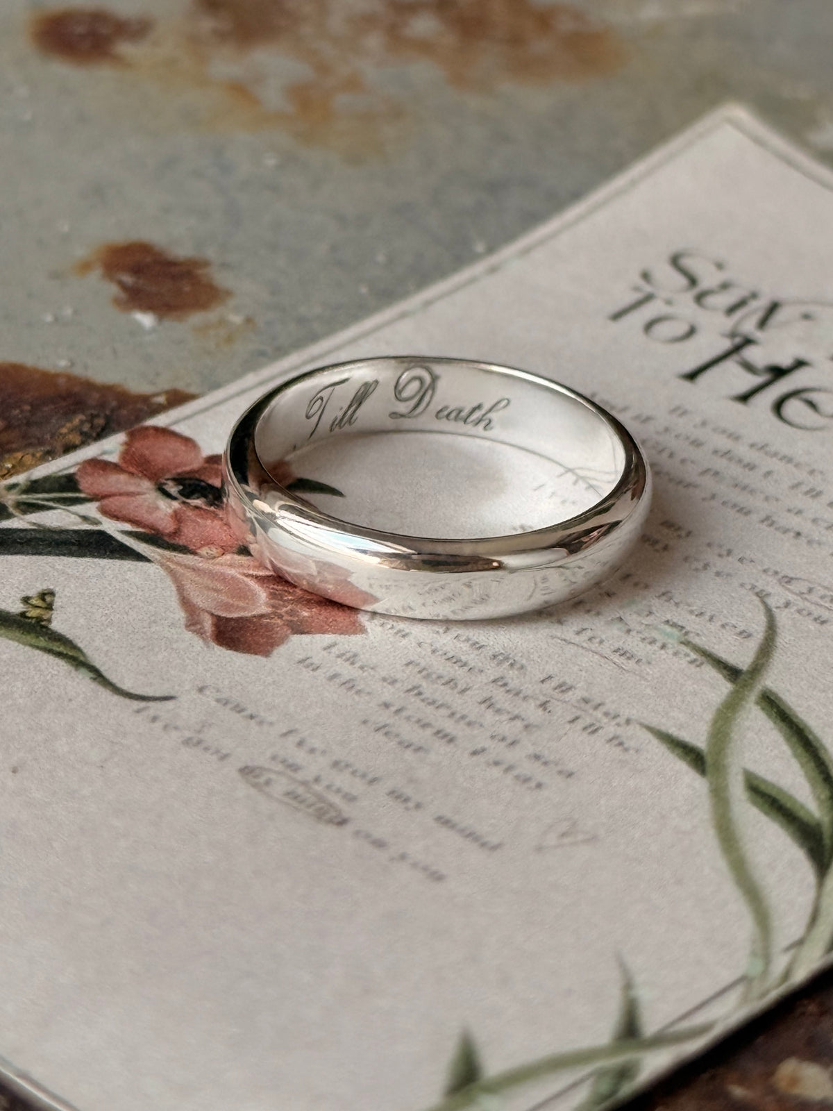 925 Sterling Silver Hidden Note ~ Till Death Engraved 4MM Band Daily Wear Ring- Couple Ring