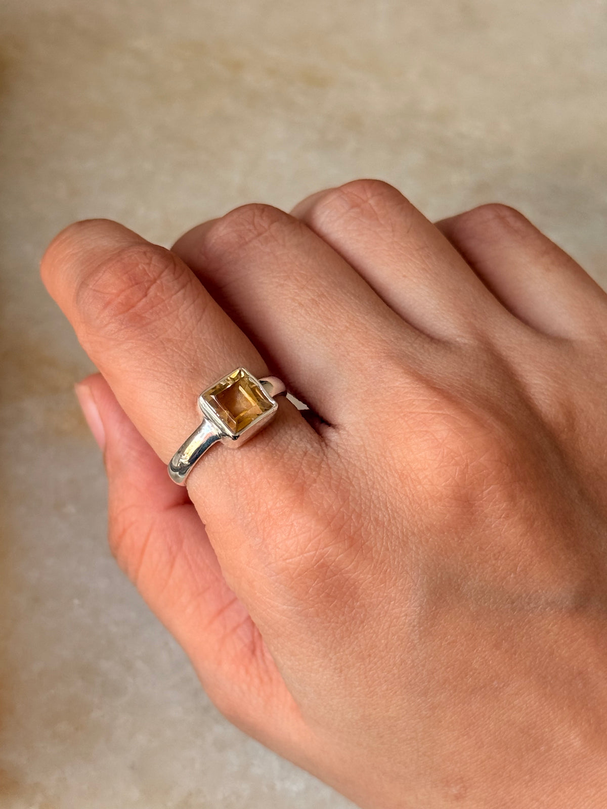 925 Sterling Silver Citrine Square Cut Ring