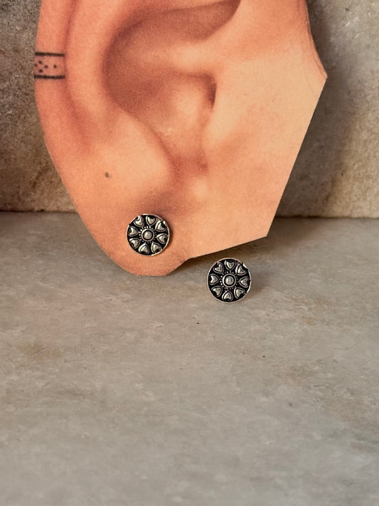 925 Sterling Silver Antique Plain Oxidised Boho Studs Earrings