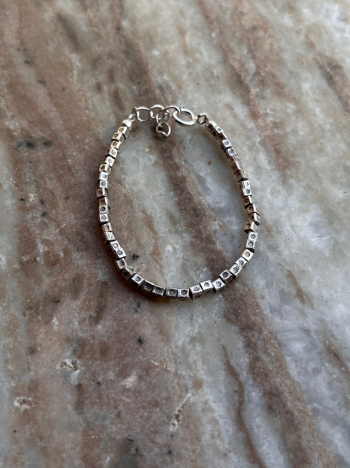 Bohemian Square Beads Handcrafted Stackable Sterling Silver 925 Bracelet
