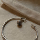 925 Sterling Silver Antique Hill Tribe Handcrafted Adjustable Kada With Hanging Charm