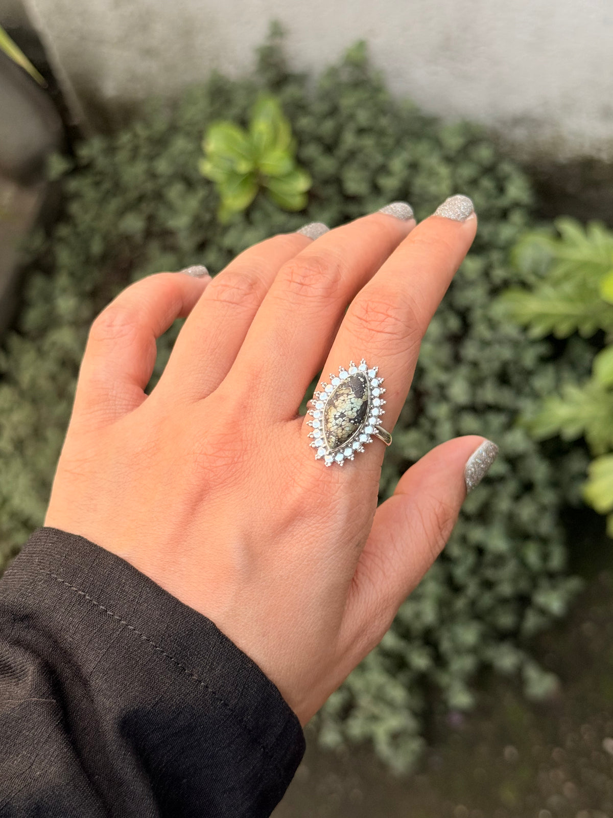 925 Sterling Silver Turquoise Marquise Boho Ring