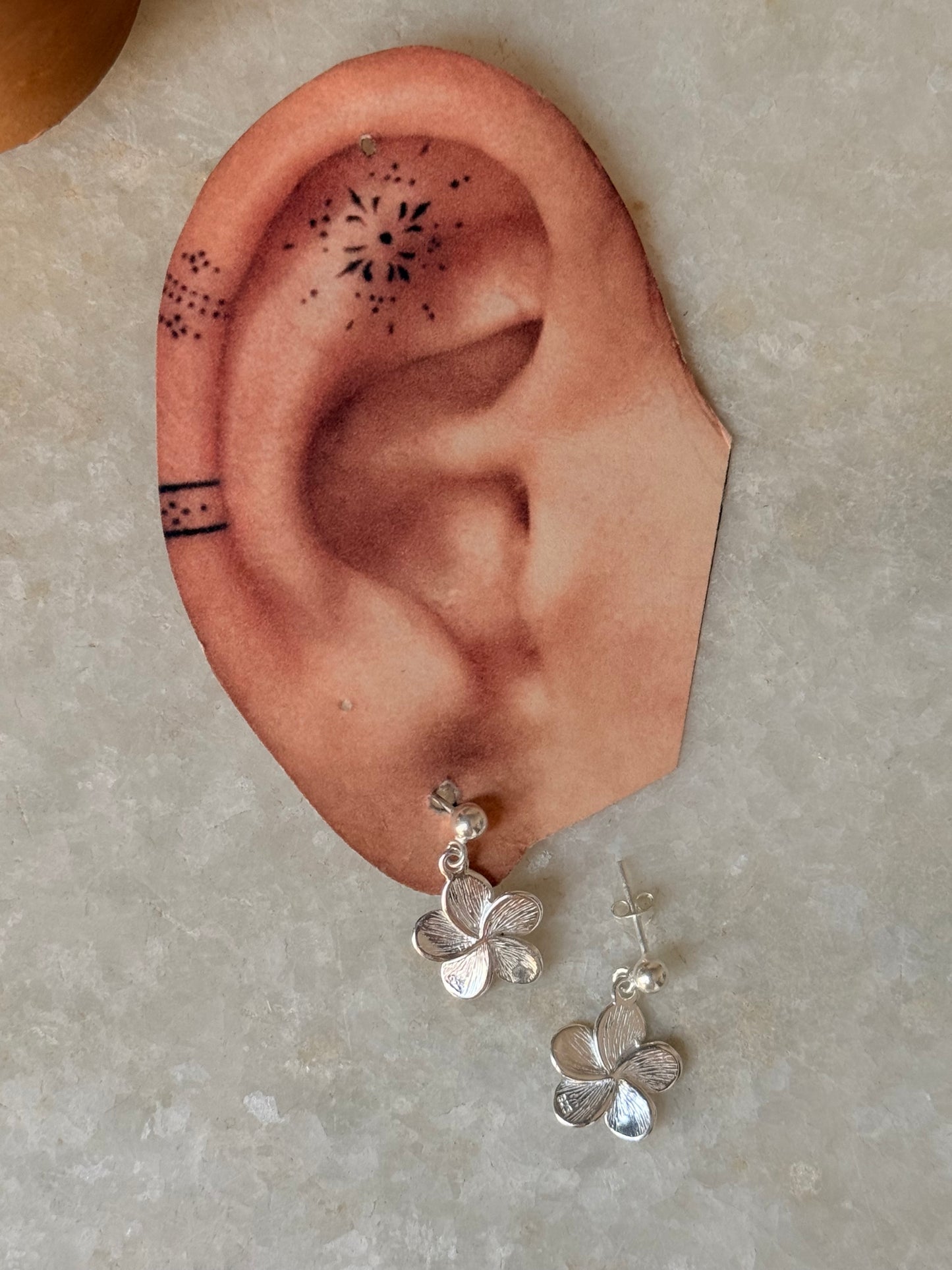 925 Sterling Silver Plumeria Handcrafted Studs Earrings