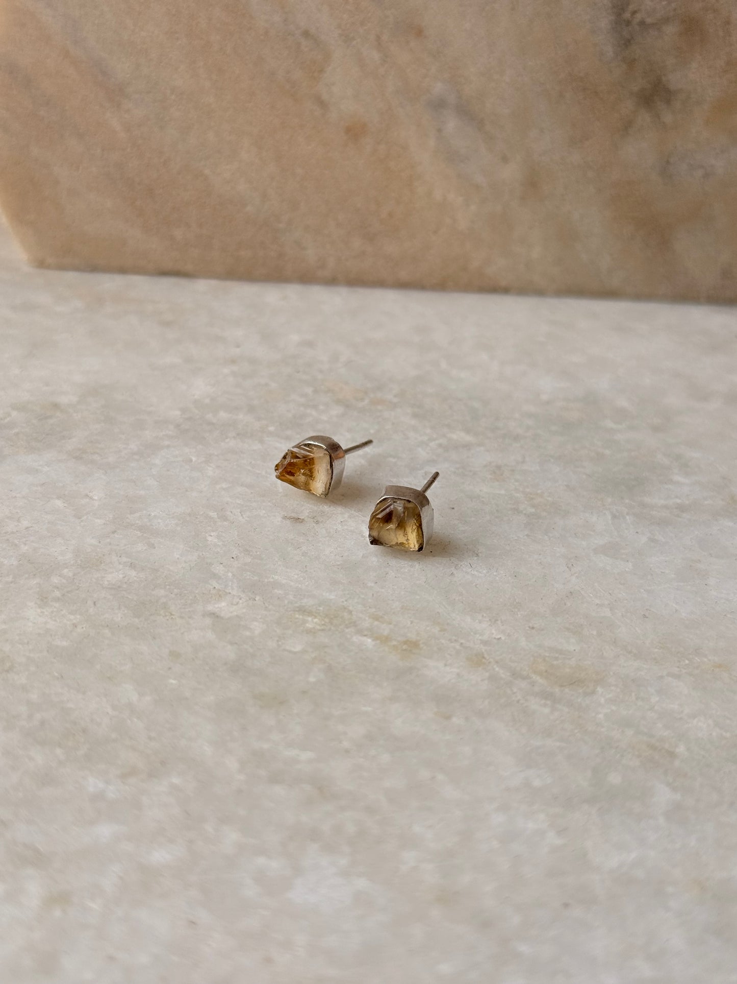 925 Sterling Silver Citrine Raw Uncut studs Earrings