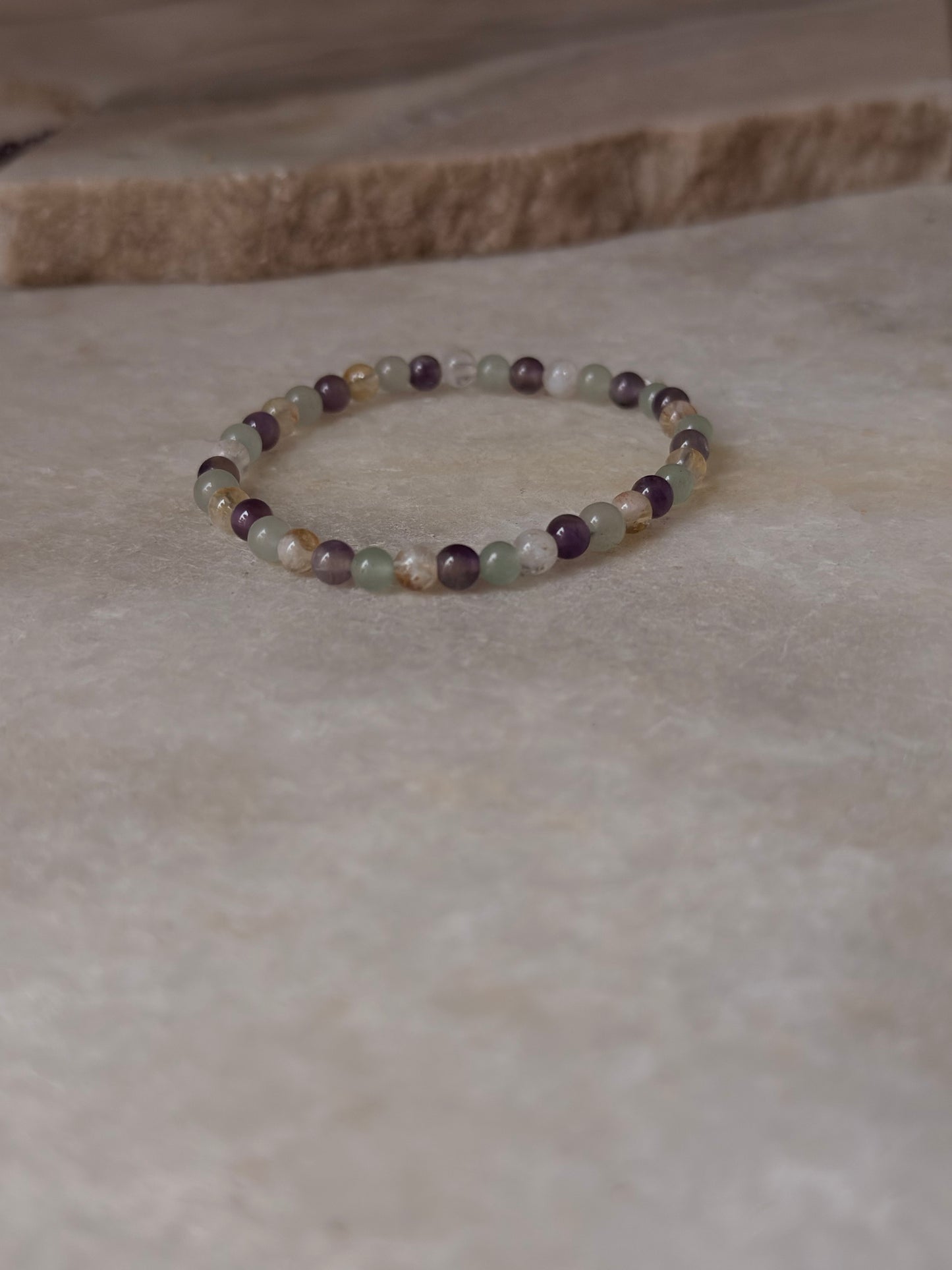 Natural Crystal Citrine, Green Aventurine & Amethyst 4mm Bracelet