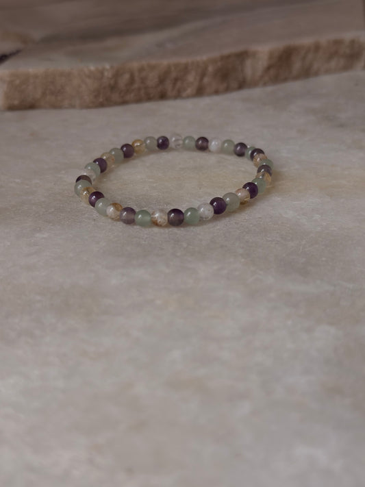 Natural Crystal Citrine, Green Aventurine & Amethyst 4mm Bracelet