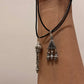 925 Sterling Silver Black Leather Cord Mandali Teekona Ghungroo Tribal Necklace