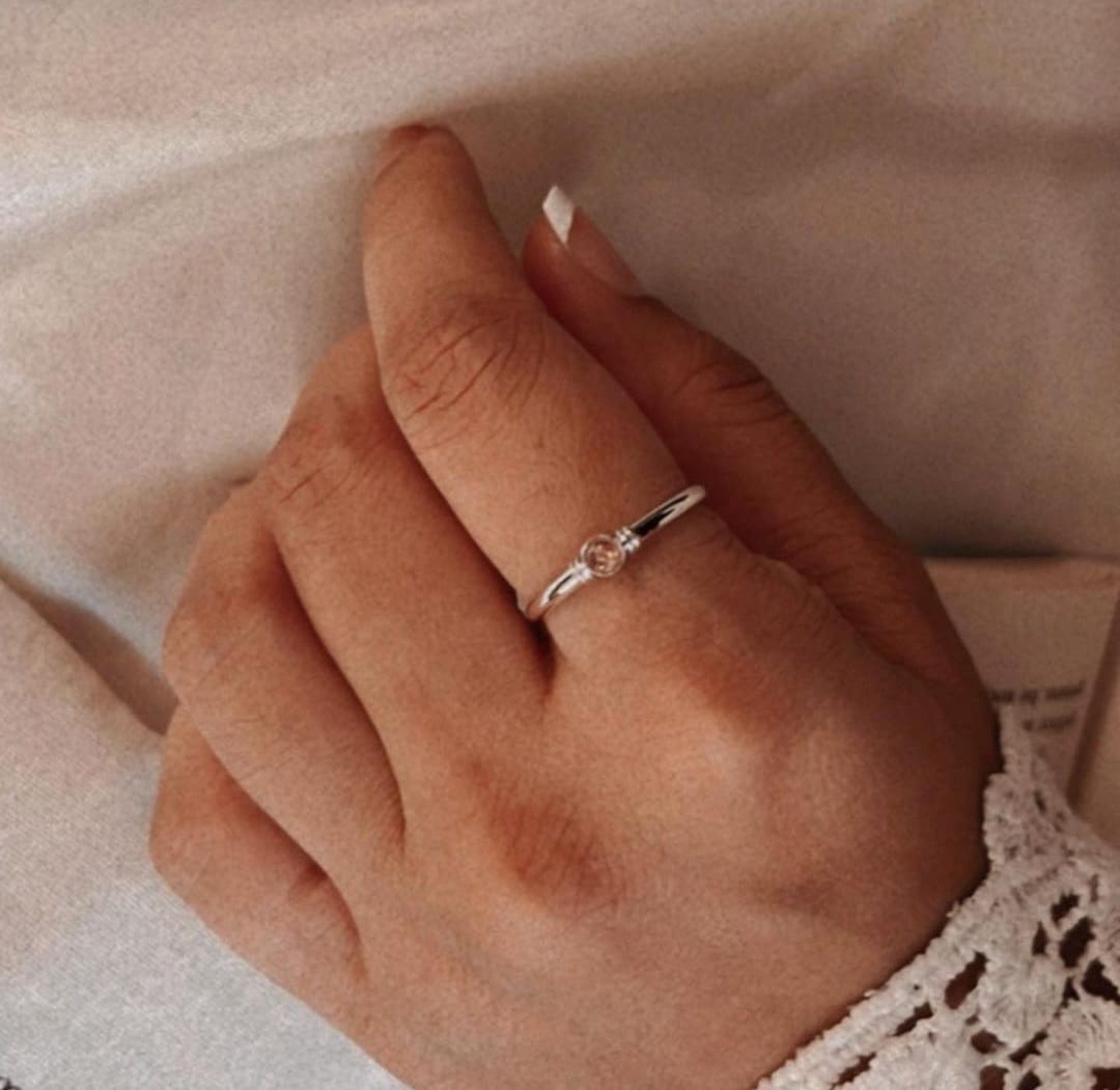 Sterling Silver Ring with Pink Tourmaline on Plain Band