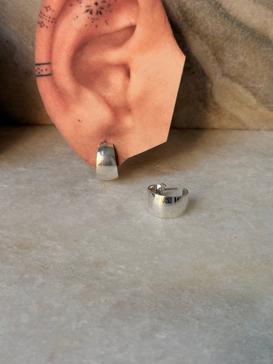 925 Sterling Silver Chunky Italian Big C Half Hoops Earrings
