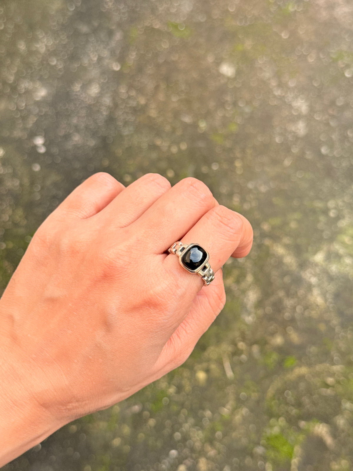 925 Sterling Silver Black Onyx Cuban Link Band Unisex  Ring